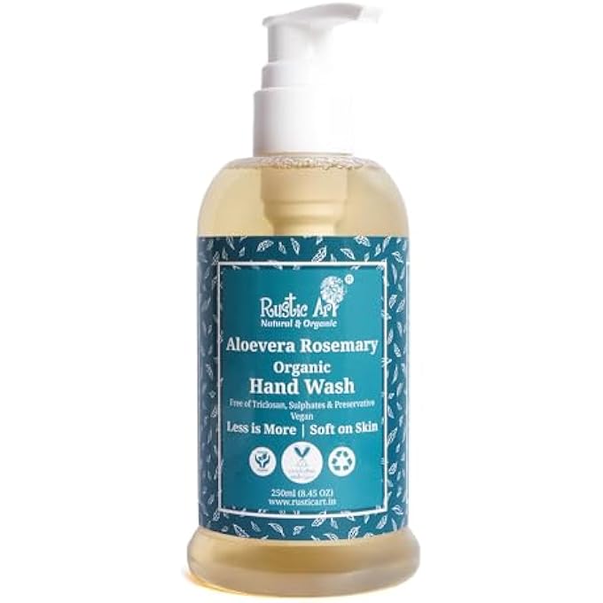Rustic Art ORGANIC ALOE VERA ROSEMARY HAND WASH | NATURAL, VEGAN | NON-DRYING, HYDRATING | 245ML - Image 1